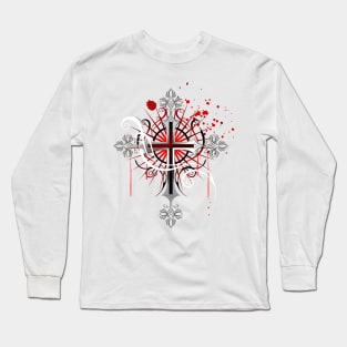 Silver Cross on a White Background ( Golthic Cross ) Long Sleeve T-Shirt